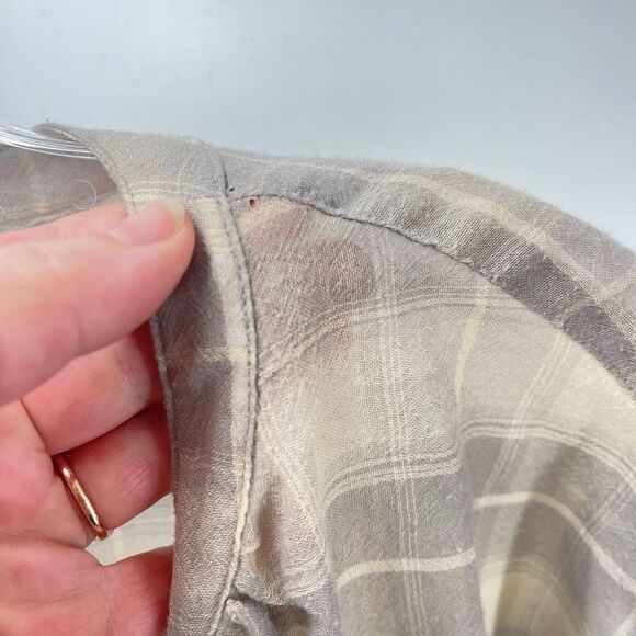 LOFT Womens Button Down Blouse Windowpane Lightweight Long Sleeve Beige Small - Picture 10 of 12